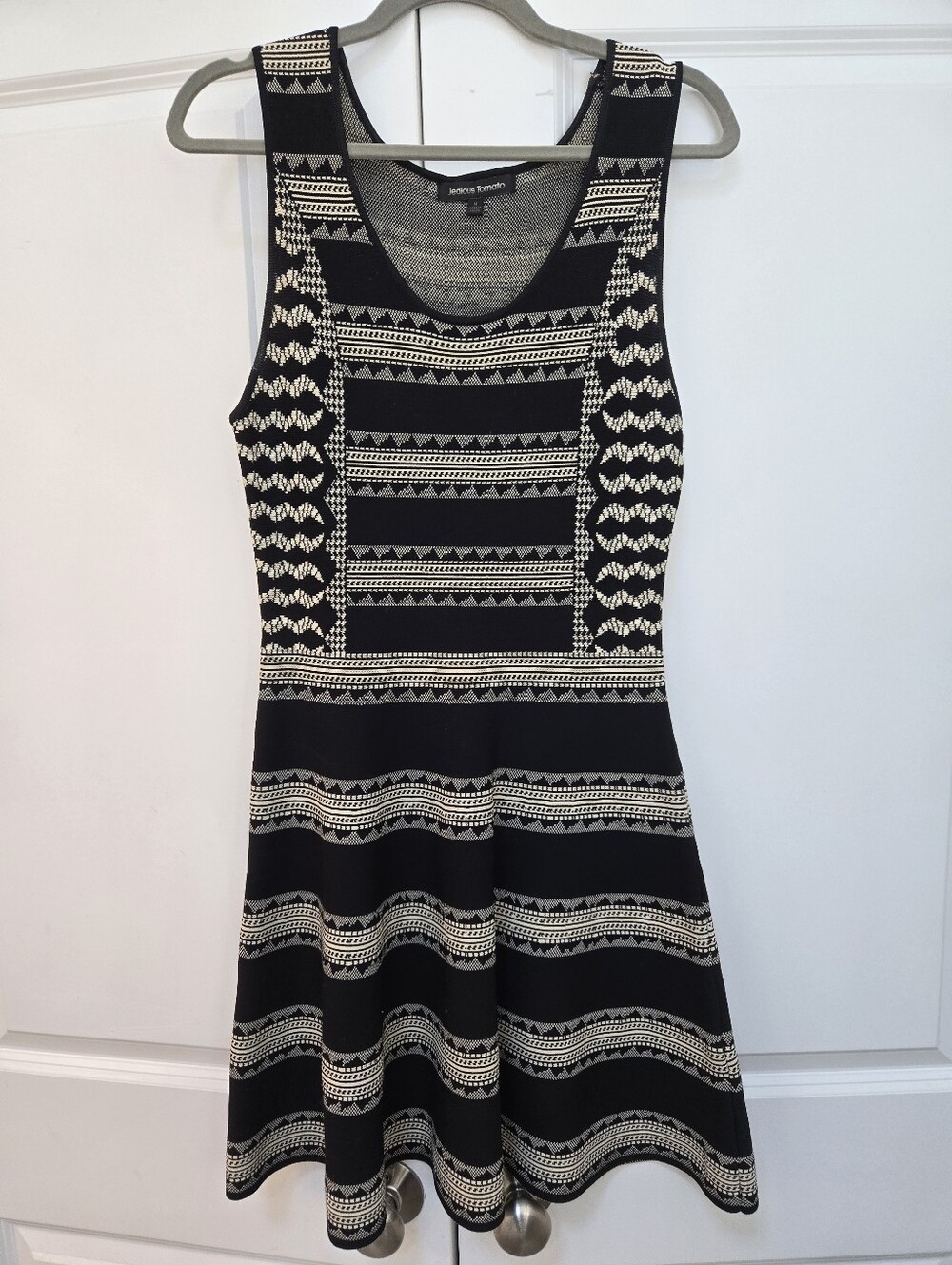 Sleeveless Black & Cream Patterned Fit-and-Flare Dress
